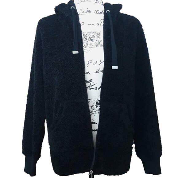 Free Country Hoodie Zip Jacket Plush Teddy Pile Pockets Black - Picture 6 of 8